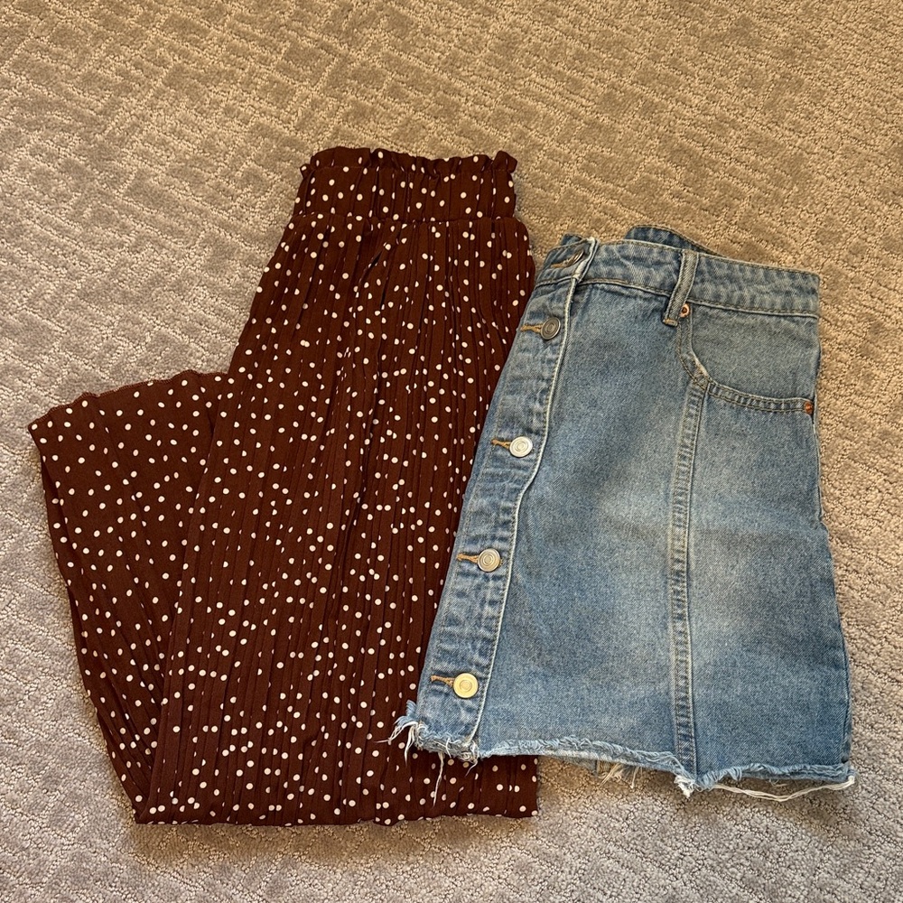 IJOAH Denim Jean Skirt & Brown Polka Dot Maxi Skirt